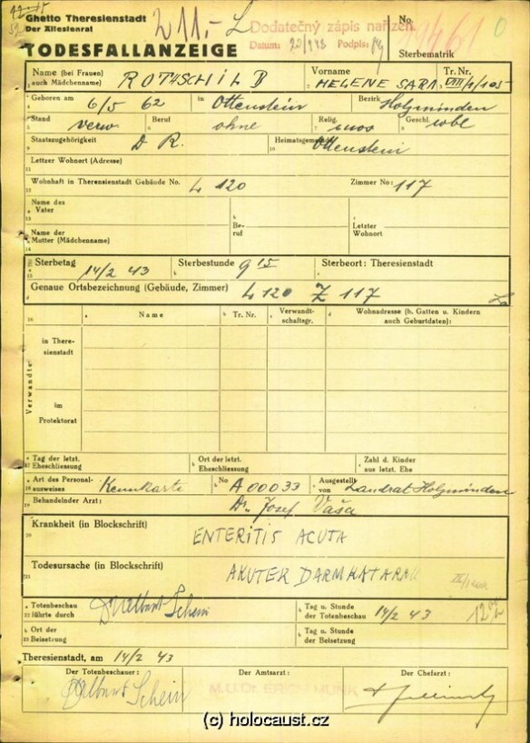 helene rothschild death certificate terezin